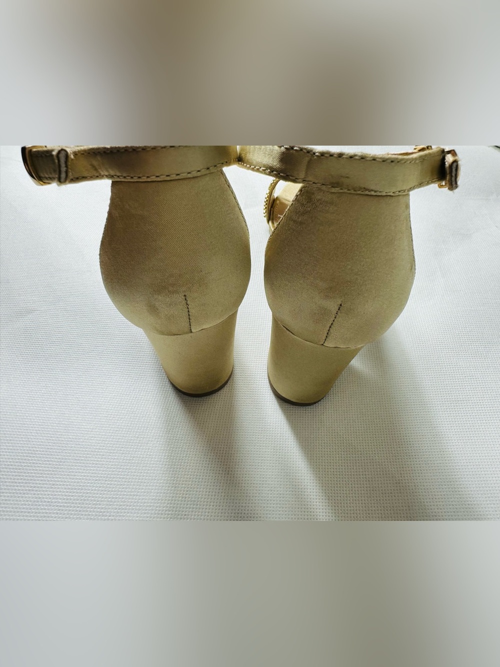 Metallic Gold Ankle-Strap Heeled Sandals - Picture 4 of 13
